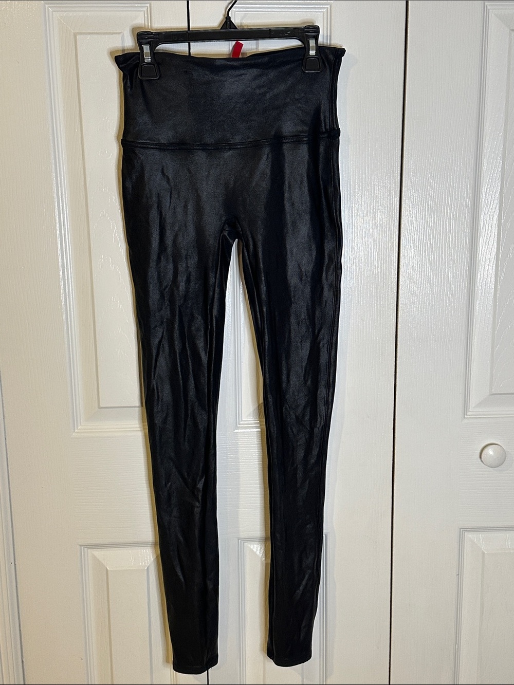 SPANX Black High-Waist Faux-Leather Leggings | M